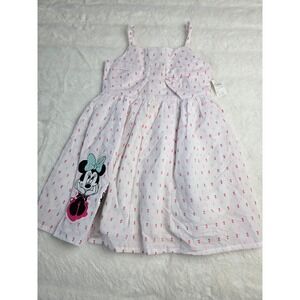 Disney Collection Minnie Mouse White Pink Bow Print Sundress Girls Size 5/6 NWT